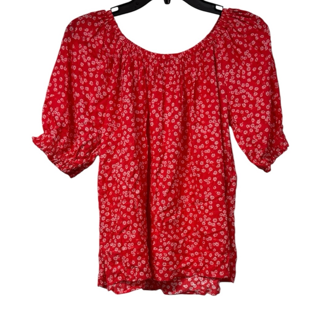 LOFT Red and White Floral Blouse